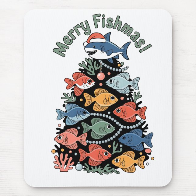 Mousepad Feliz Peixes Árvores de Natal Engraçados Pesca (Frente)