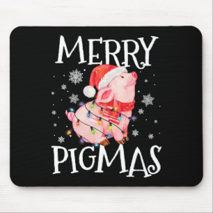Mousepad Feliz Pigmas Engraçado Porco Noite Árvore de Natal