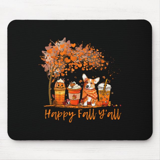 Mousepad Feliz Queda Y'all Autumn Corgi Halloween Pumpkin S (Frente)
