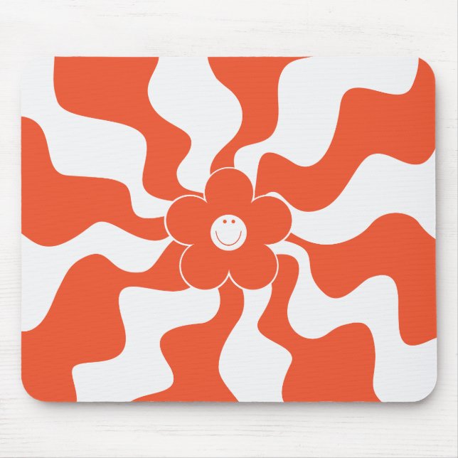 Mousepad Feliz Retro Daisy em Laranja e Branco (Frente)