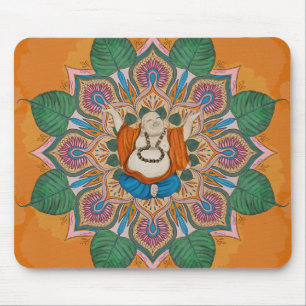 Mousepad Feliz Sorriso Buda Bodhi Leaf Mandala