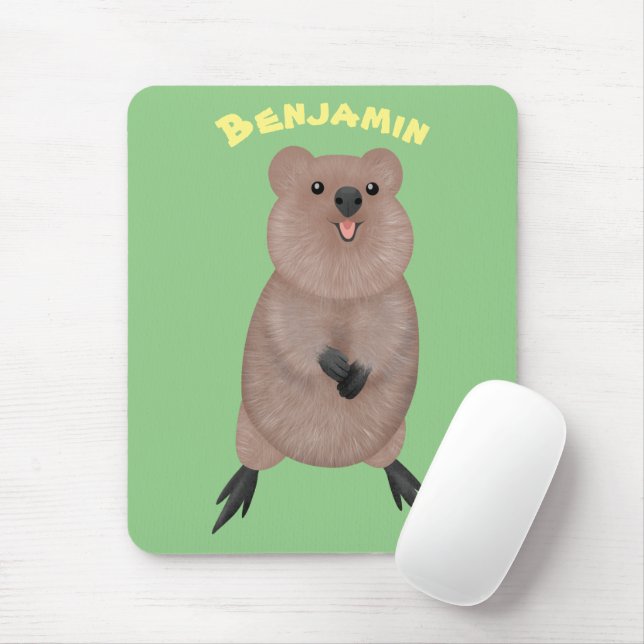 Mousepad Feliz sorriso, design de desenho animado de quokka (Com mouse)