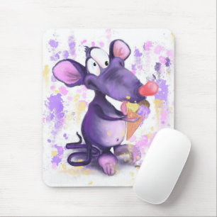 Mousepad Feliz Sorvete de Rato Roxo - Pintura Engraçada