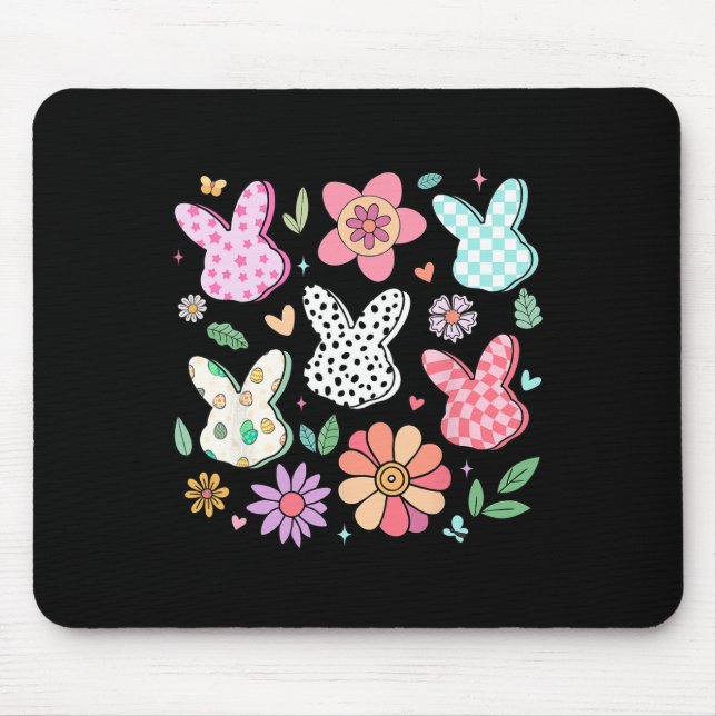 Mousepad Felz pascoa Bunny Boho Xadrez Floral Coelho Coelho (Frente)
