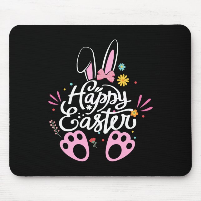 Mousepad Felz pascoa Cute Bunny Rabbit Ovo Dia 2024 Mulhere (Frente)