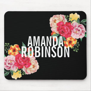 Mousepad Feminine Vintage Florals Peony Bold Text