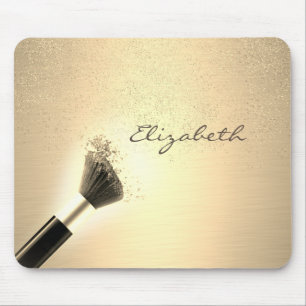 Mousepad Feminino, Confete Dourado, Pincel de Maquiagem, Pe
