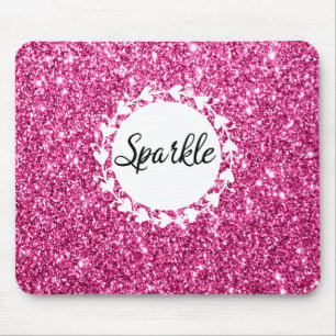 Mousepad Feminino e Glam Rosa Quente Brilho Corações Branco
