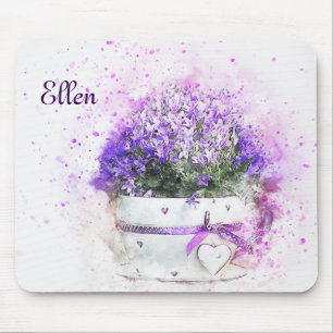 Mousepad Feminino, lavanda e buquê das flores do roxo