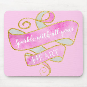 Mousepad Feminino Rosa Bege Dourado Brilho Coração