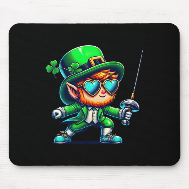 Mousepad Fencing Leprechaun Kids Mens Womens St Patricks Da (Frente)