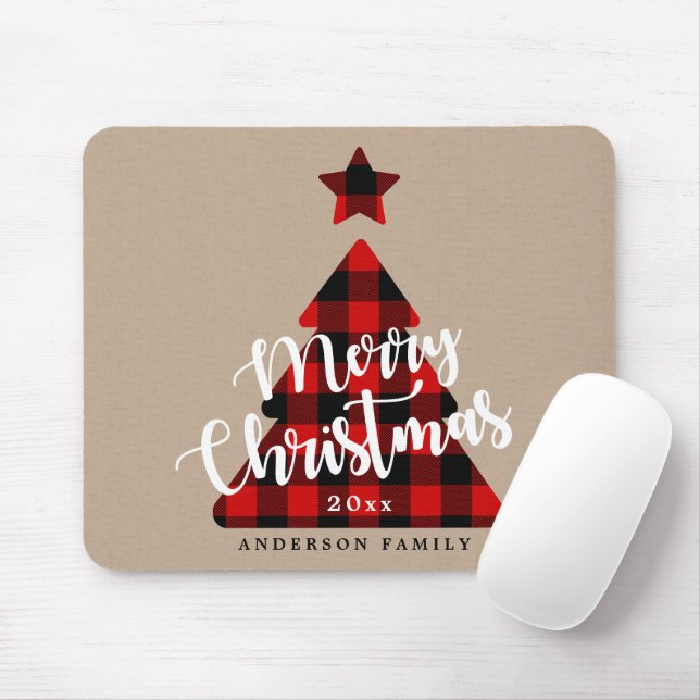 Mousepad Feriado de Árvore de Natal da Xadrez de Buffalo (Com mouse)