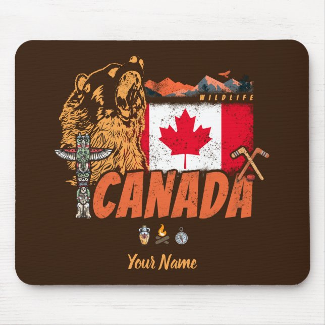 Mousepad Feriado De Bandeira E Urso Grizzly No Canadá (Frente)