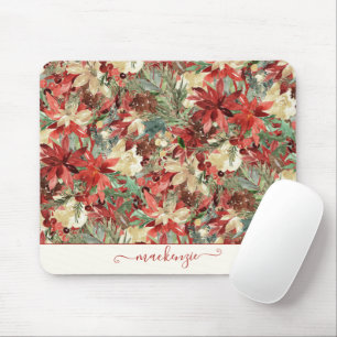 Mousepad Feriado Elegante Poinsettia Christmas Floral