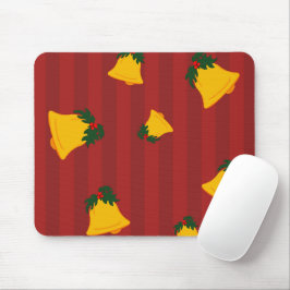 Mousepad Feriado Vermelho Ouro Listra Sininhos Natal