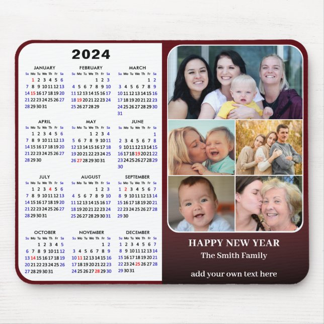 Mousepad Feriados da Família Vermelha do Calendário 2024 (Frente)