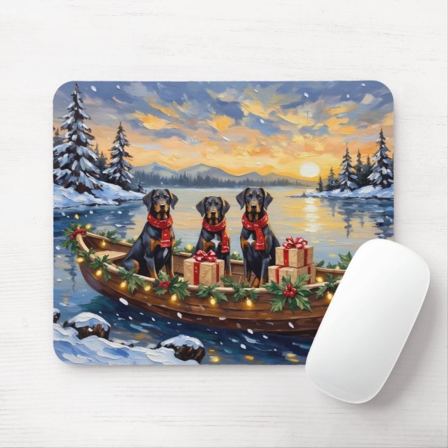 Mousepad Férias de Natal de Barco Weimaraner (Com mouse)