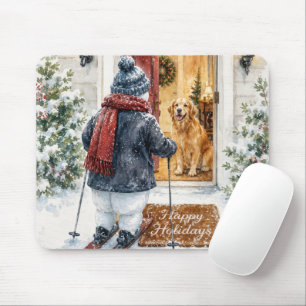 Mousepad Férias Felizes Boneco de Neve de Esqui