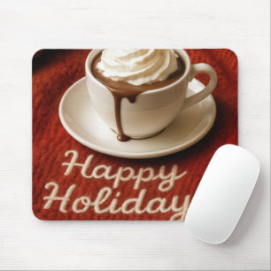 Mousepad Férias Felizes Cacau Quente Em um Cobertor