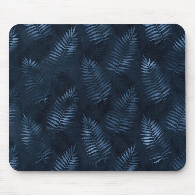 Mousepad Ferns Azuis Claro Contra Fundo Azul Escuro (Frente)