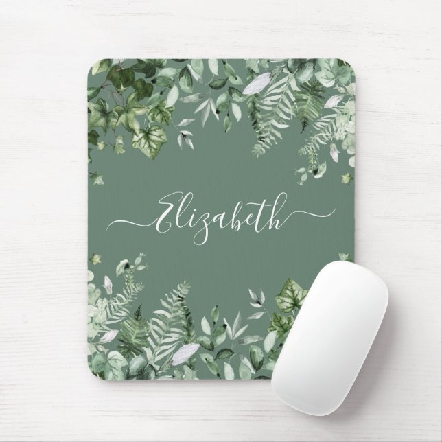 Mousepad Ferns Botânicos Com Aquarela Ivy Sage Green (Com mouse)