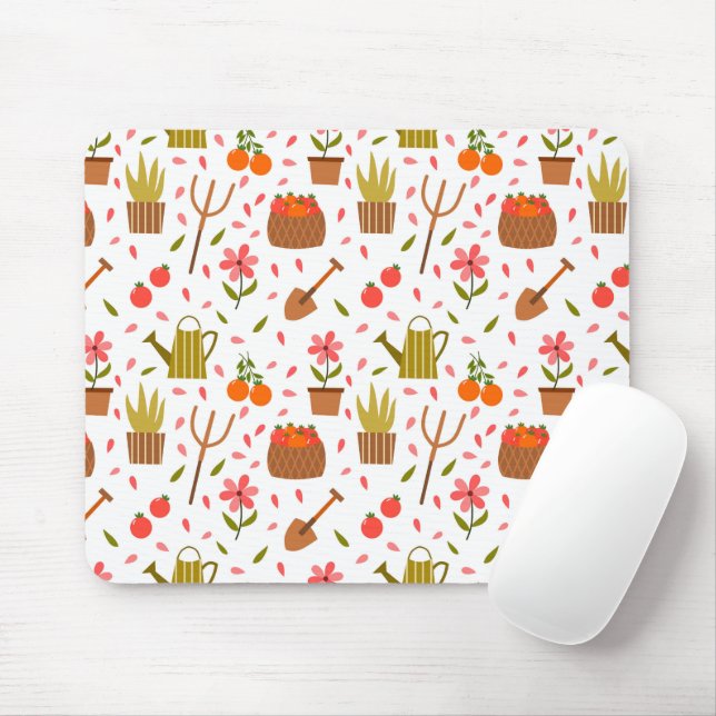 Mousepad Ferramentas de jardinagem e plantas sem costura (Com mouse)