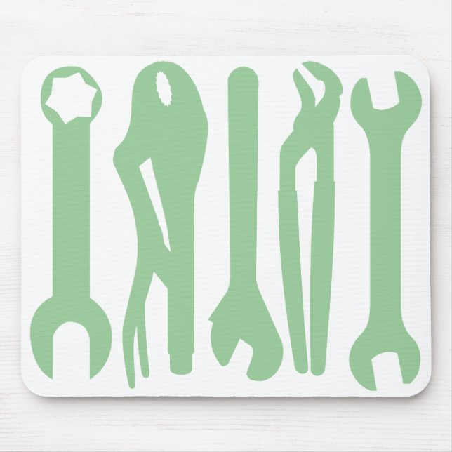 Mousepad Ferramentas - Verde claro sobre branco (Frente)