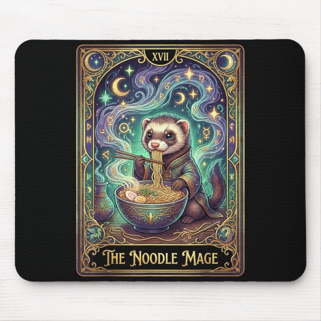 Mousepad Ferret Eating Ramen Tarot Card Japanese Kawaii Pet (Frente)