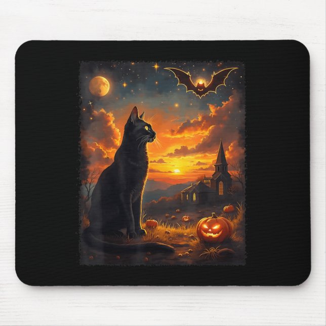 Mousepad Festa da Cena da Lua Gótica do Gato Preto do Hallo (Frente)