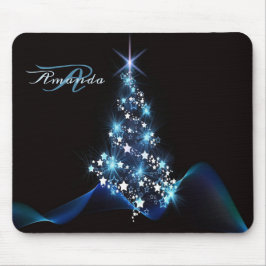 Mousepad Festa de Natal Árvore Azul Preto Brilhante Elegant