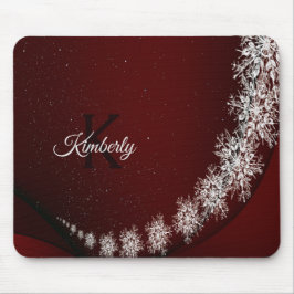 Mousepad Festa de Natal Crystal Snowflakes Red Rustic