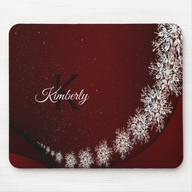 Mousepad Festa de Natal Crystal Snowflakes Red Rustic (Frente)