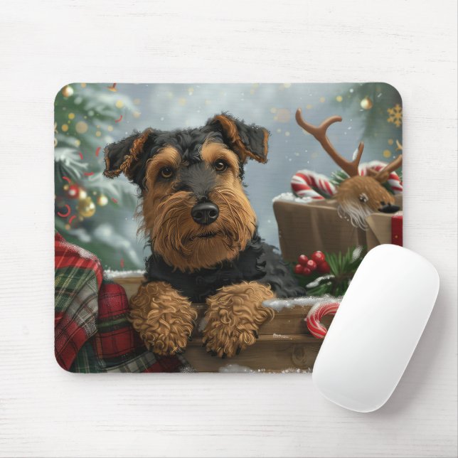 Mousepad Festa de Natal do Cão Airedale  (Com mouse)