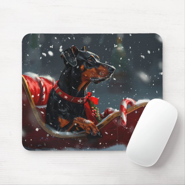 Mousepad Festa de Natal do Cão Doberman (Com mouse)