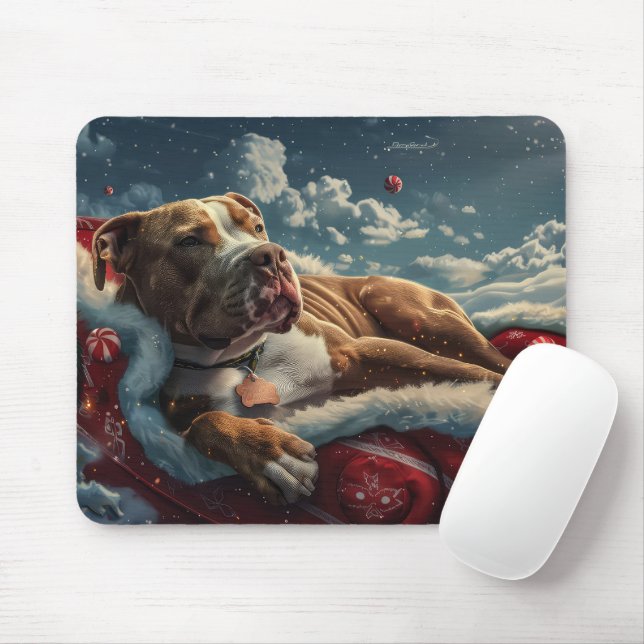 Mousepad Festa de Natal do Cão Pitbull (Com mouse)