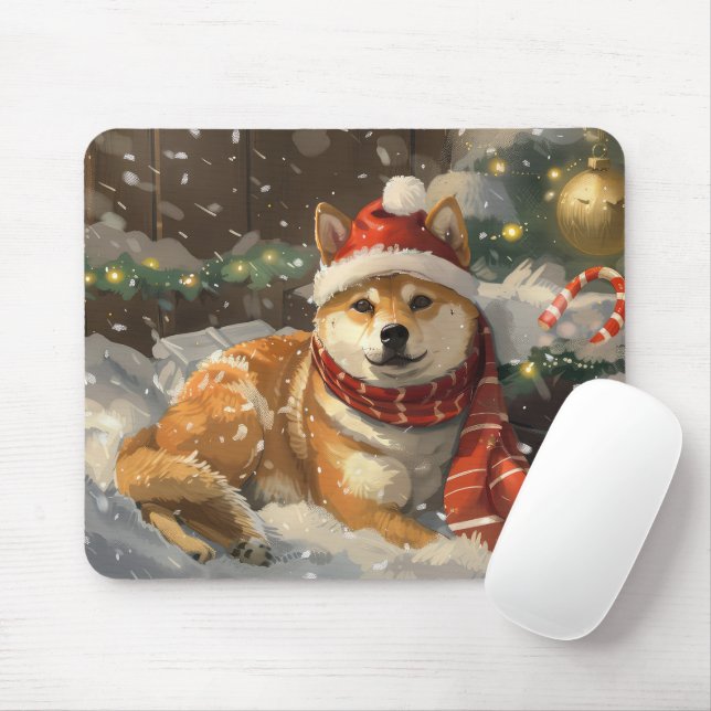 Mousepad Festa de Natal do Cão Shiba Inu (Com mouse)