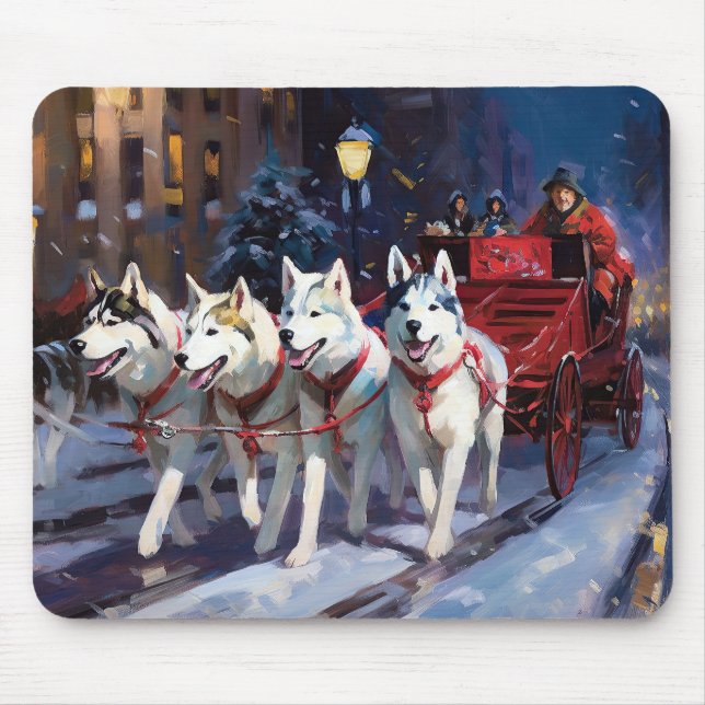 Mousepad Festa de Natal do Husky Siberiano (Frente)