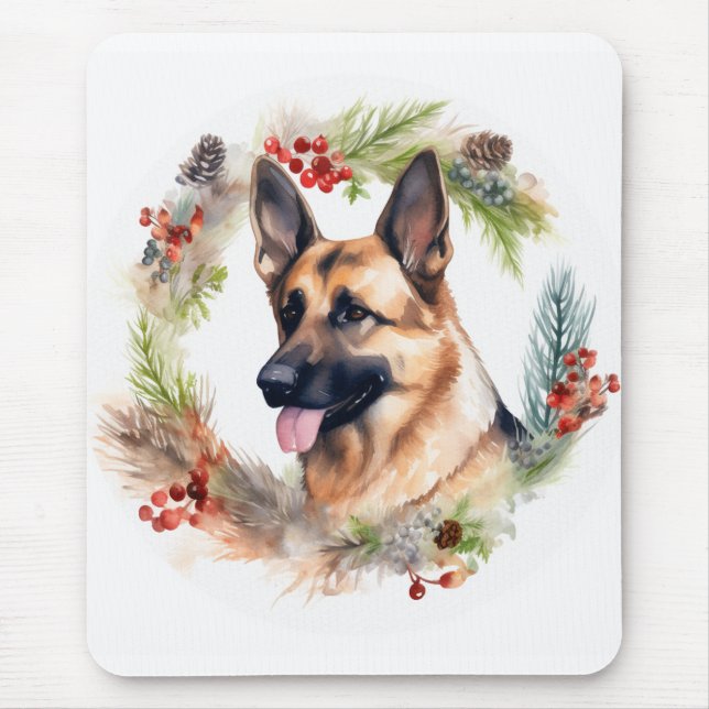 Mousepad Festa Festiva de german shepherd de Natal (Frente)