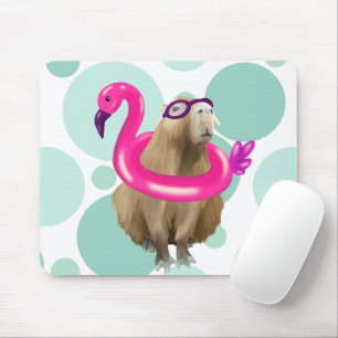 Mousepad Festa piscina, Capybara Bonita Com Flamingo De Cor