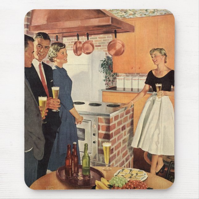Mousepad Festa Vintage na Cozinha, Cerveja e Aperitivos (Frente)