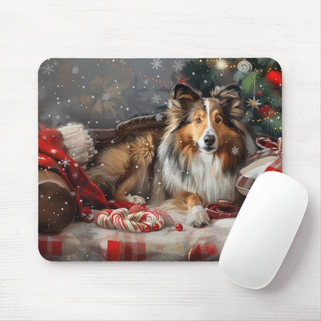 Mousepad Festival de Natal do Cão de Pastoreio Shetland (Com mouse)