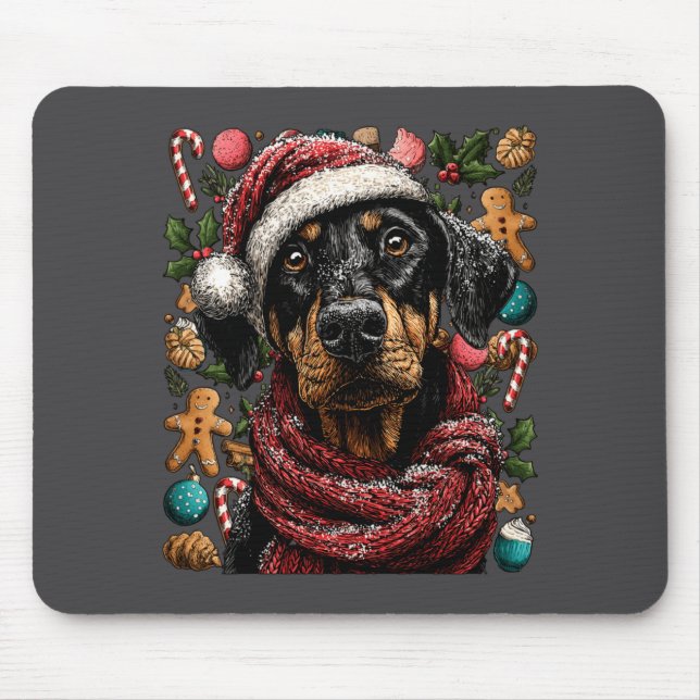 Mousepad Festive Doberman With Santa Hat Snowy Winter Chris (Frente)