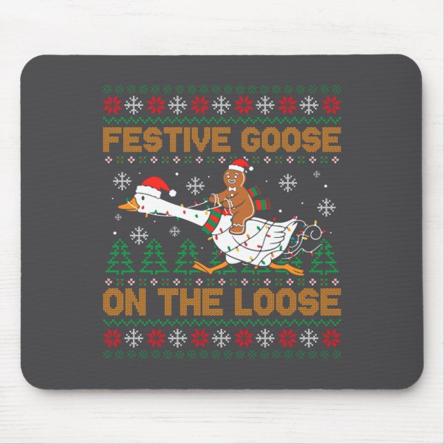 Mousepad Festive Goose On The Loose Funny Gingerbread Ugly  (Frente)