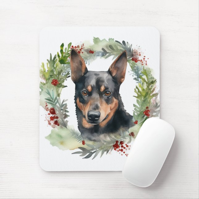 Mousepad Festivo Pup de Festiva de Wreath de Natal em Kelpi (Com mouse)