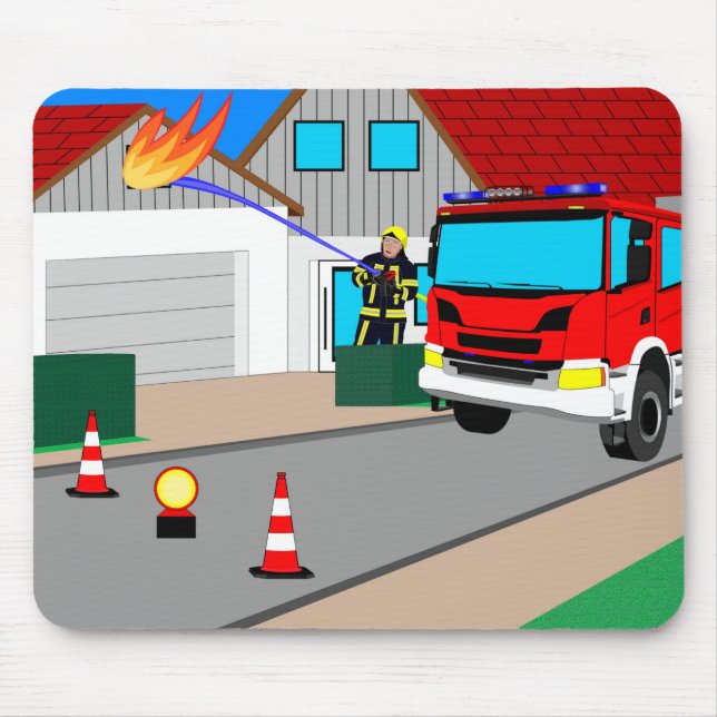 Mousepad Feuerwehrmann löscht Garagenbrand (Frente)