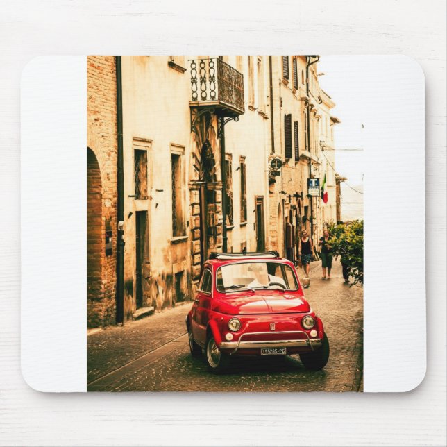 Mousepad Fiat vermelho 500, Cinquecento, em Úmbria, Italia (Frente)