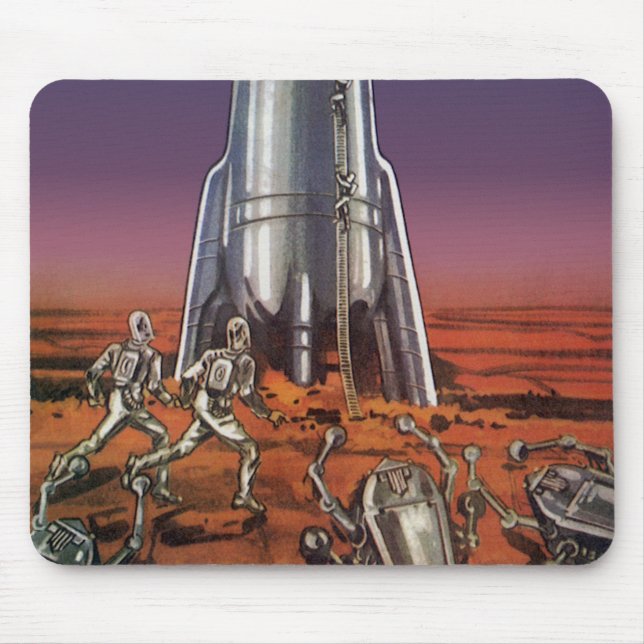 Mousepad Ficção científica retrô, astronautas, alienígenas  (Frente)
