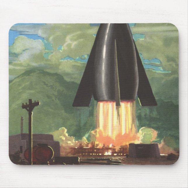 Mousepad Ficção científica retrô, foguete decolando da Terr (Frente)
