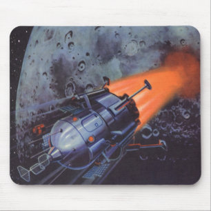 Mousepad Ficção científica retrô, foguete lunar decolando