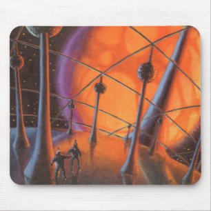 Mousepad Ficção científica retrô, sol laranja e alienígenas